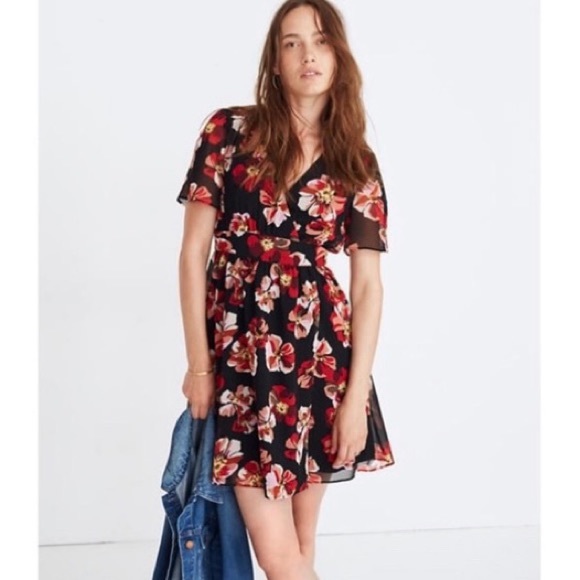 Madewell Black And Red Floral Dress 